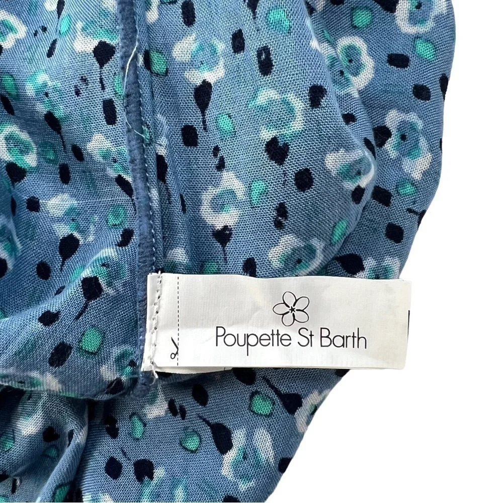 Poupette St. Barth Short Jumpsuit Clara Off Shoulder Blue Geo Flower Print L
